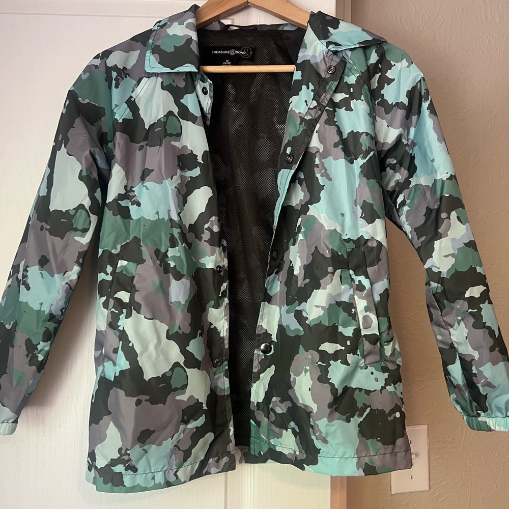 Treasure & Bond Mint Green and Gray Camo Utility Jacket